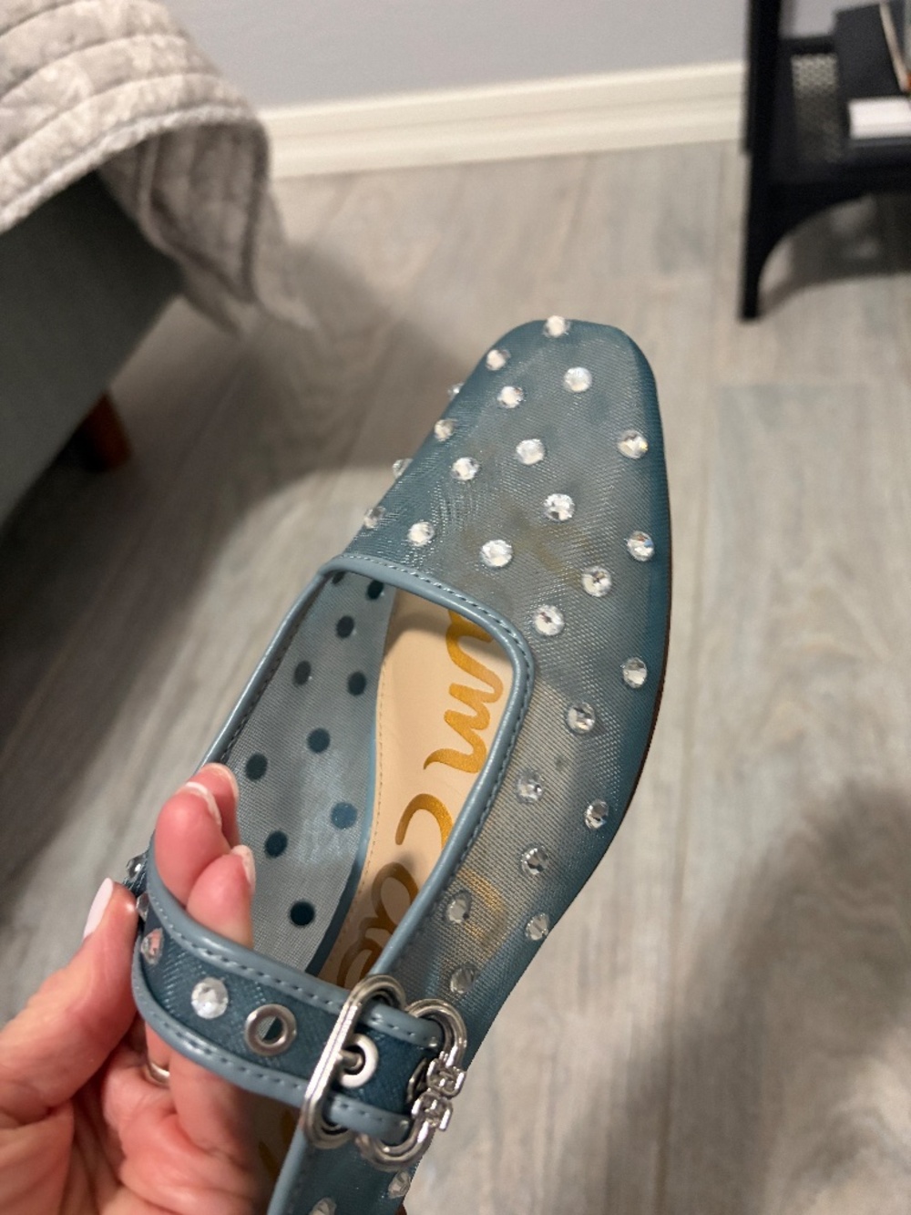 LIKE NEW! Women's Sam Edelman Michaela Shine Blue Rhinestone Flat - 8 - Picture 11 of 13